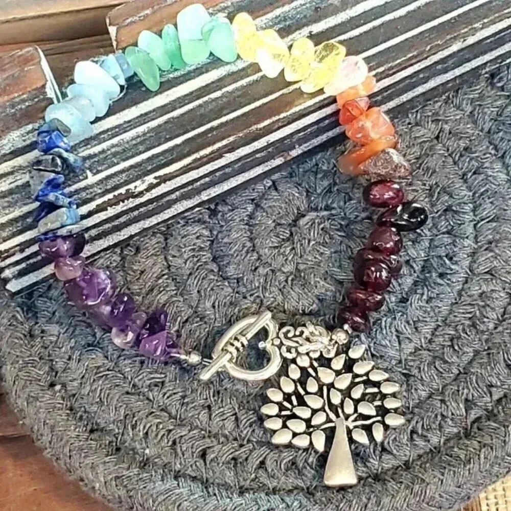 Handcrafted Yoga Chakras Tree of Life Mindfulness Gemstone Bracelet